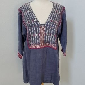 CAbi Linen Embroidered Short Sleeve Top